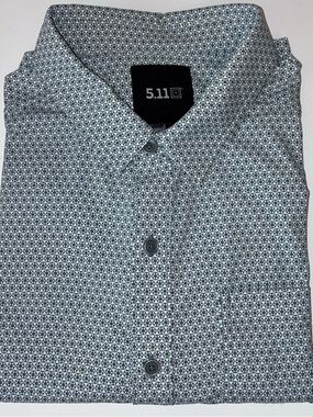 5.11 Tactical Light Gray Short Sleeve Button Up Shirt Geometric Print Sz M